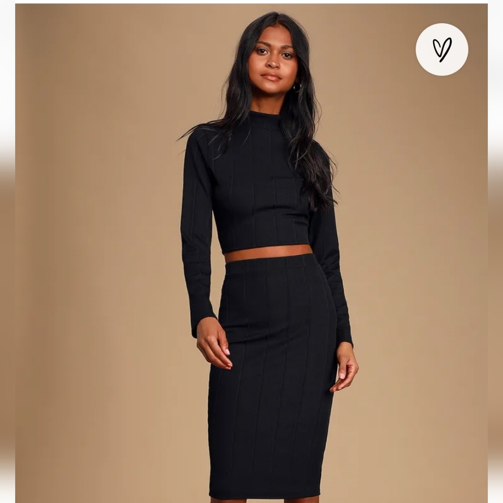 Lulu's My Way 2 Piece Dress. Cropped long sleeve top & long skirt.